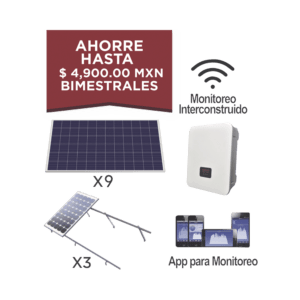 Kit solar para interconexión de 3 KW de potencia, 220 Vca con inversor de cadena y paneles policristalinos.