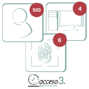 Licencia de 3 años para software Acceso3 TITANIUM / 500 Empleados / 6 reloj / 4 PCf